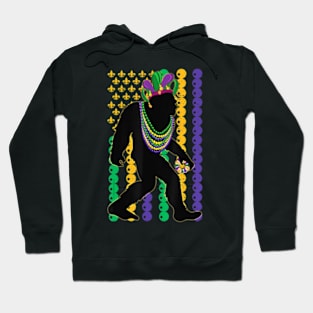 Bigfoot Wearing Hat Mardi Gras Beads With Flag Mardi Gras Hoodie